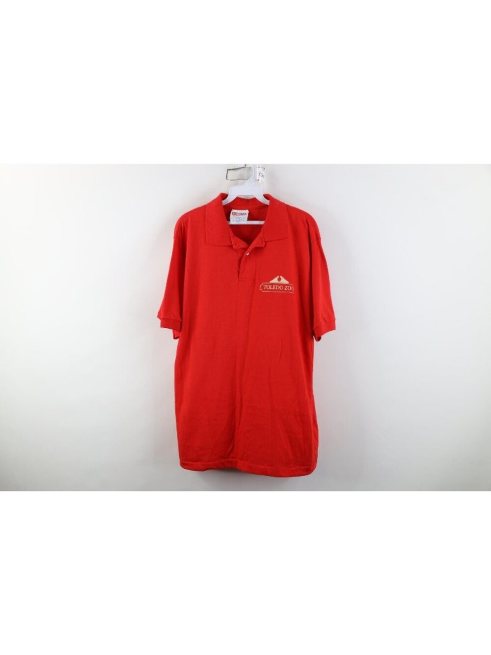 Vtg 90s Mens Large Spell Out Toledo Zoo Ohio Collared Golf Polo Shirt Red USA